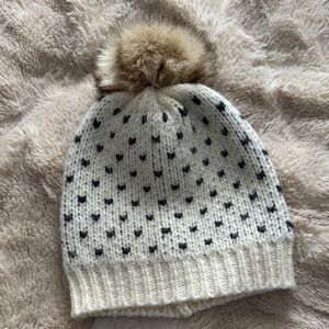 Aerie Cozy Cream and Black Knit Pom-Pom Beanie